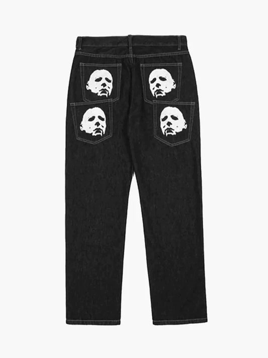 Stariality™ JEANS - Michael Myers Black Black Stariality™ JEANS - Michael Myers Face-Print-Straight-Leg-Jeans-High-Street-Pink-1677839709 stariality