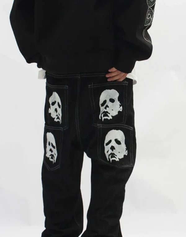 Stariality™ JEANS - Michael Myers Stariality™ JEANS - Michael Myers Face-Print-Straight-Leg-Jeans-High-Street-Pink-1677839713 stariality