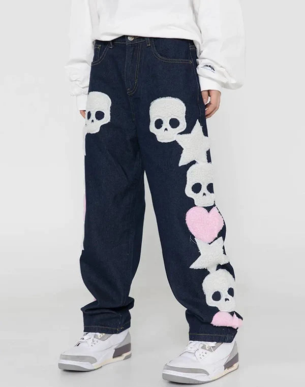 Stariality™ JEANS - BlackAir Stariality™ JEANS - BlackAir Skull-and-Star-Patches--blackair--Jeans-High-Street-Pink-1677866359 stariality