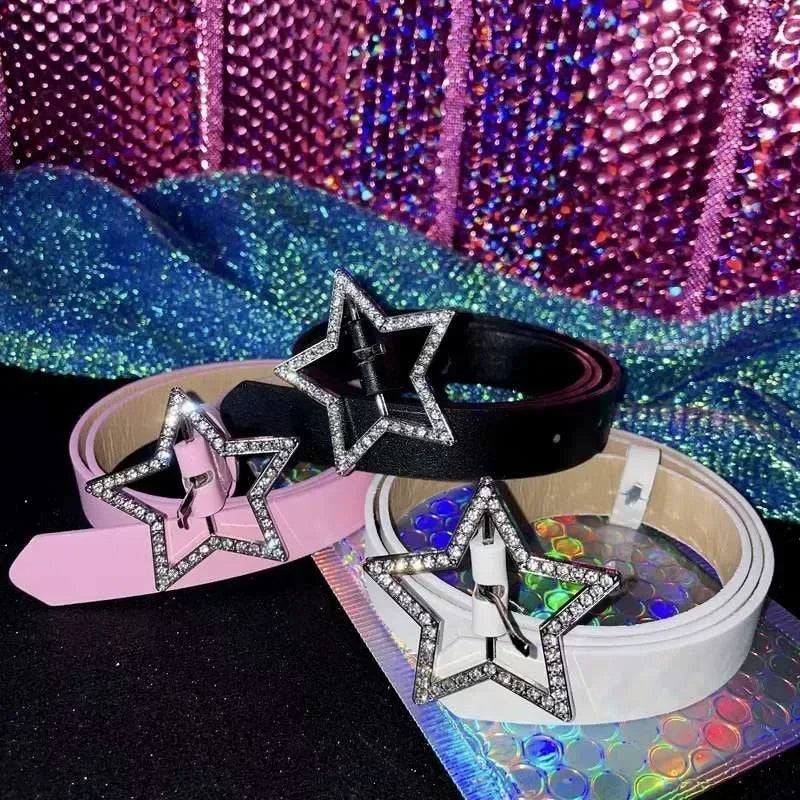 Stariality™ BELTS - STAR Stariality™ BELTS - STAR Y2K-Star-Buckle-Belt-Pink-Leather-Elastic-Binding-Embellished-Waistband-Sparkling-Rhinestone-Retro-Bride-Decoration-Accessories_jpg stariality