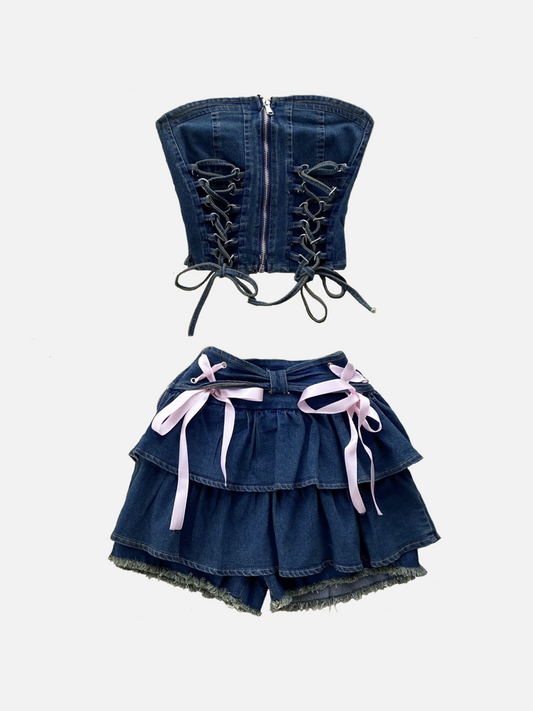 Stariality™ SET - BOW DENIM SKIRT SET L L Stariality™ SET - BOW DENIM SKIRT SET set1 stariality