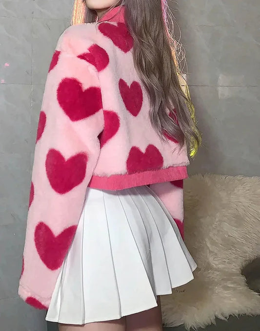 Stariality™ CROP TOP - HEARTS Stariality™ CROP TOP - HEARTS Y2K-Pink-Heart-Shaped-Pattern-Short-Jacket-High-Street-Pink-1677865659 stariality