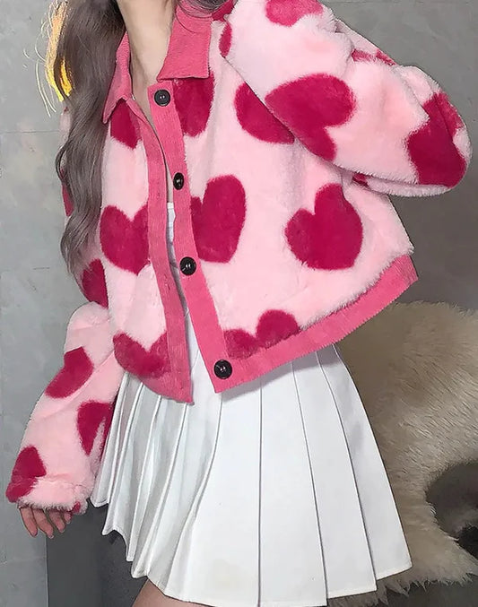 Stariality™ CROP TOP - HEARTS Stariality™ CROP TOP - HEARTS Y2K-Pink-Heart-Shaped-Pattern-Short-Jacket-High-Street-Pink-1677865662 stariality